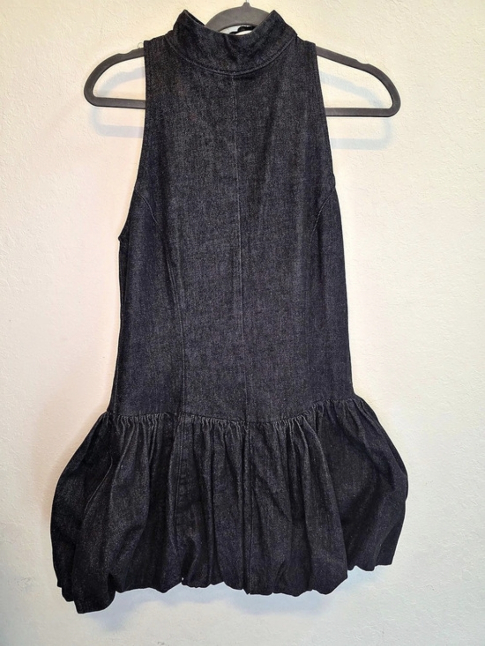 Zara Denim Balloon Dress TRF Black Mini Dress Size Medium NWT